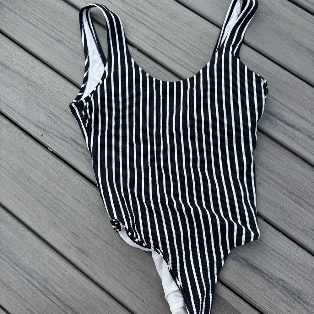 Black and white striped H&M one piece